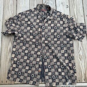 Tori Richard Black and Tan Patterned xl Honolulu Hawaiian Men's Shirt